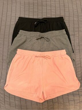 3 Pack Waffle Knit Lounge Shorts Size XL Black Gray Coral Drawstring